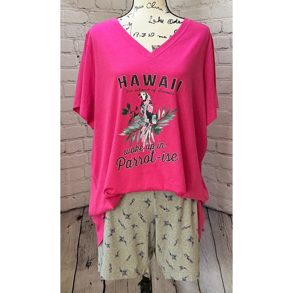 NEW Sleep by Cacique Women’s Comfy Cotton Hawaii Tee & Bike Short PJ Set (18/20)